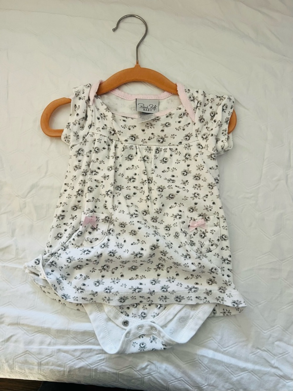 Rene Rofe White Floral Baby Onesie with Pink Trim